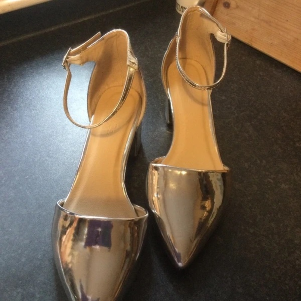 Simply Be Metallic Silver Ankle Strap Heels
